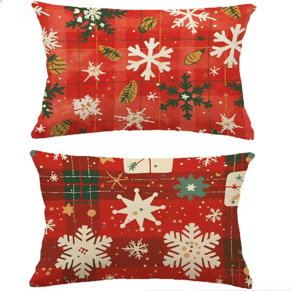 Housse de coussin extérieur 70x90 cm imperméable aspect lin rouge lot de 2