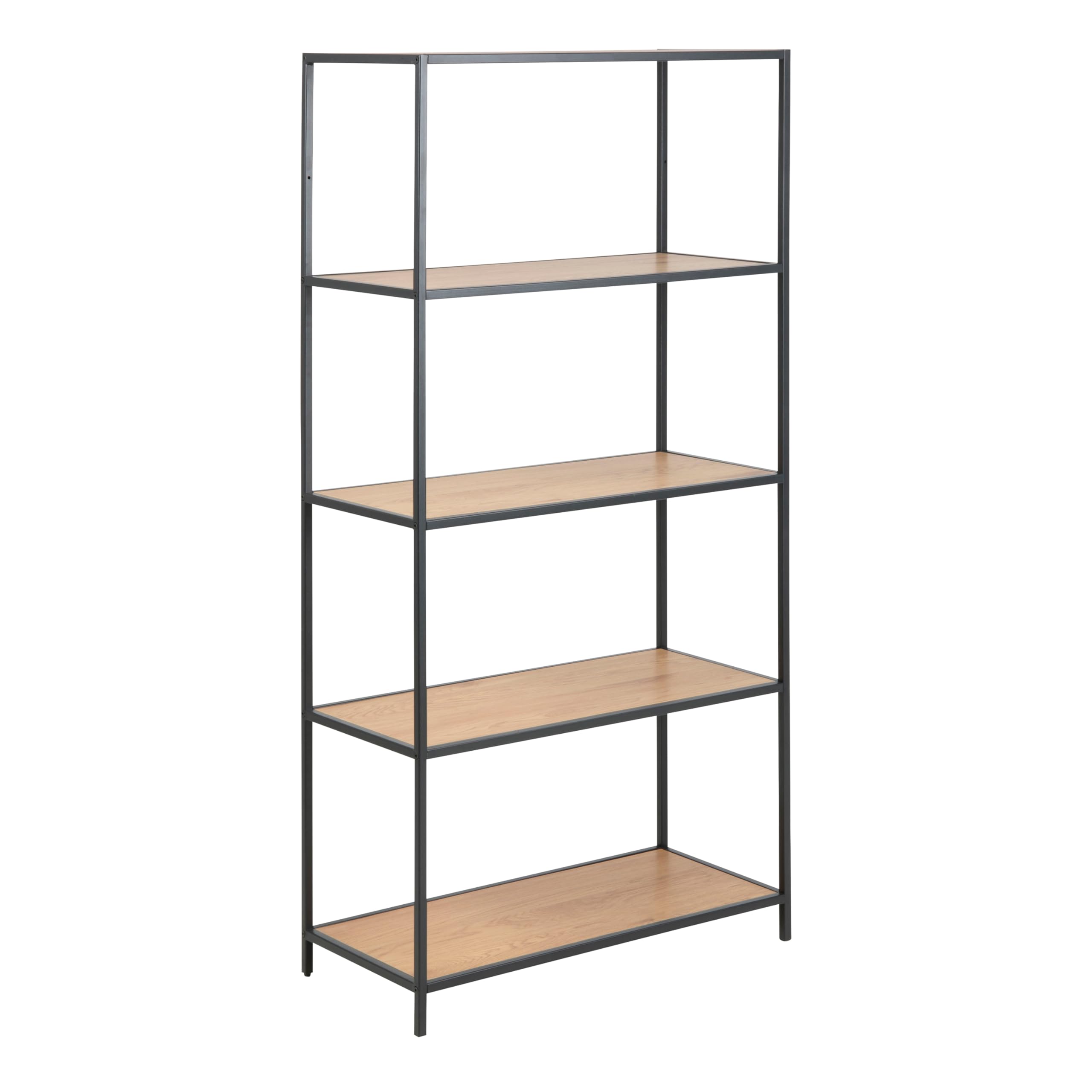 Furniture To Go | Seaford Tall Black Metal Bookcase with 4 Oak Shelves