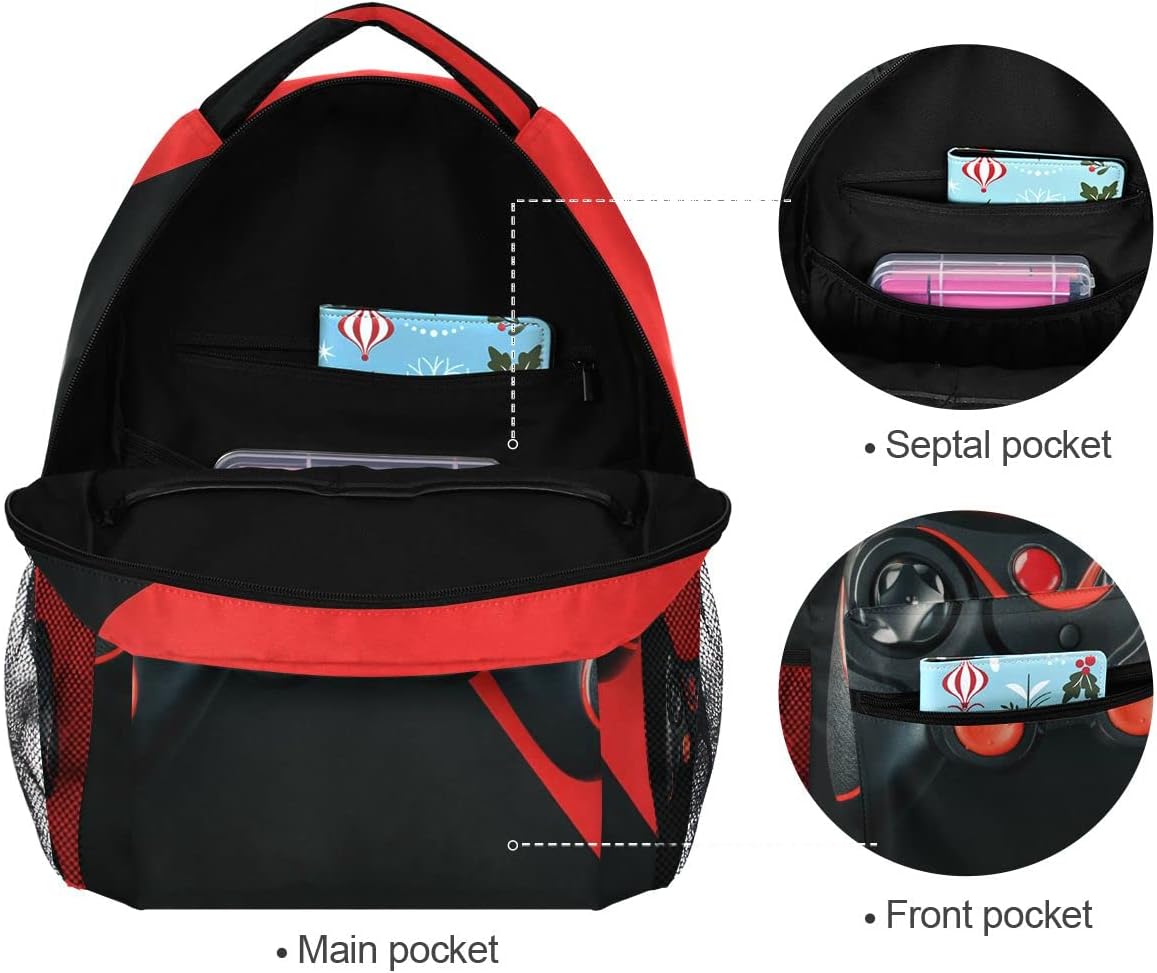 Video Game Black Red Backpack School Book Bag Lightweight Laptop Backpack for Boys Girls Kids