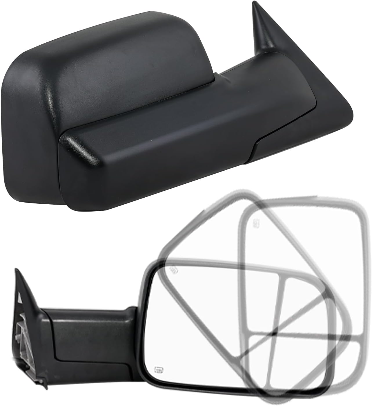 Towing Mirrors a Pair for 1998-2001 Dodge Ram 1500, 1998-2002 for Ram 2500 3500, Power Adjustable, Heated, Manual Folding, Black