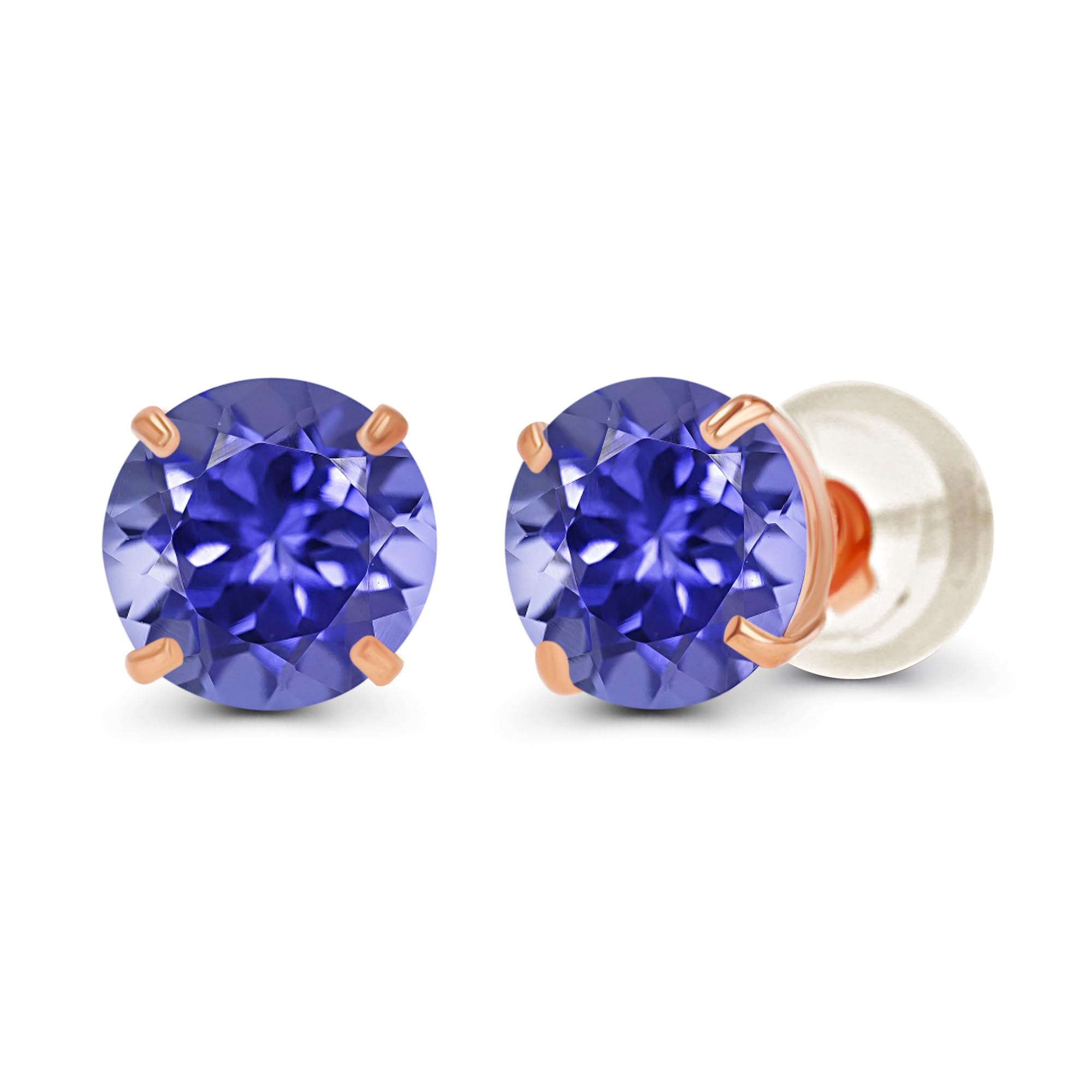 Solid 925 Sterling Silver Gold Plated 4mm Round Genuine Birthstone Gemstone Hypoallergenic Stud Earrings For Women and Girls