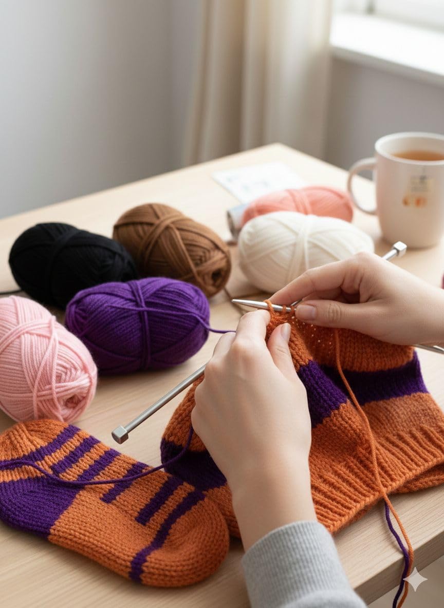 Yarn Skeins for Knitting and Crochet, 6 Pack Soft Yarn in Assorted Colors (Black, Brown, White, Pink, Purple, Orange), Ideal for Amigurumi and Crafts