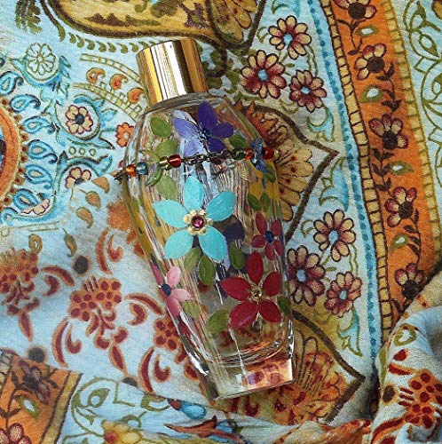 Exquisite Tall Refillable Clear Glass Perfume Bottle with Hand-Painted Floral Design and Crystal Accents - Image 6