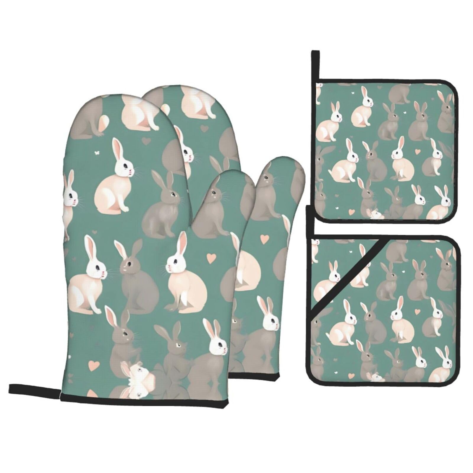 Rabbit backgrounds Print Oven Microwaving Waterproof Kitchen Gloves for Baking Grilling Holiday Cooking