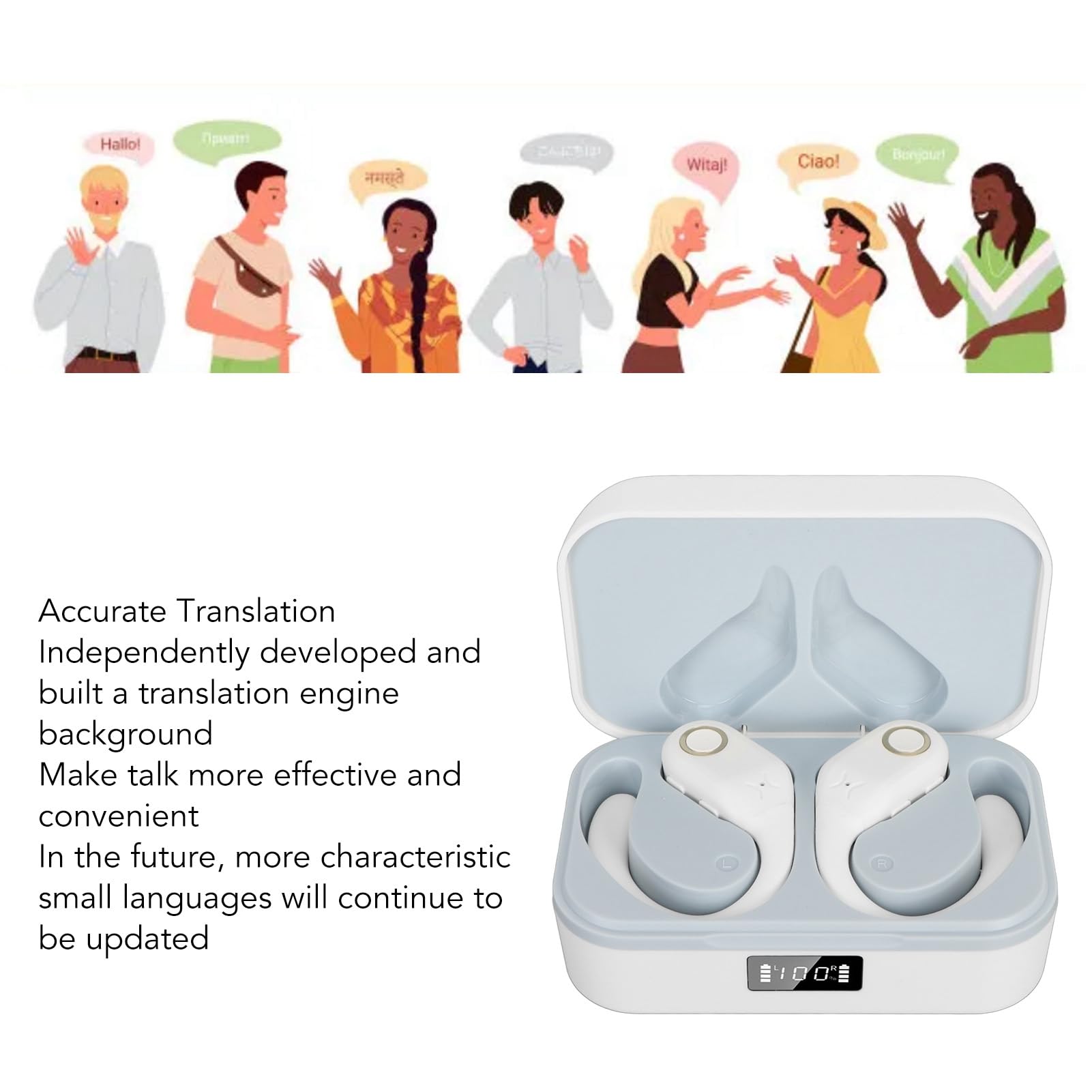 Auricolari per Traduttore Linguistico, Dispositivo di Traduzione Veloce in Tempo Reale 0.2S con Supporto per 144 Lingue, Auricolari per Traduzione con Riduzione del Rumore con Custodia di