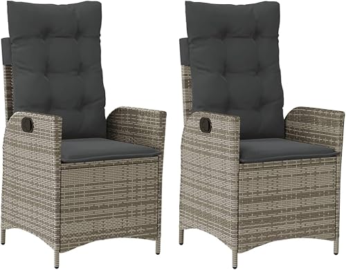 Miniatura 2 de Sillas para patio reclinables, 2 piezas con cojines gris de poliéster ratán cómodo, sillas de terraza para exteriores, sillas para comedor para