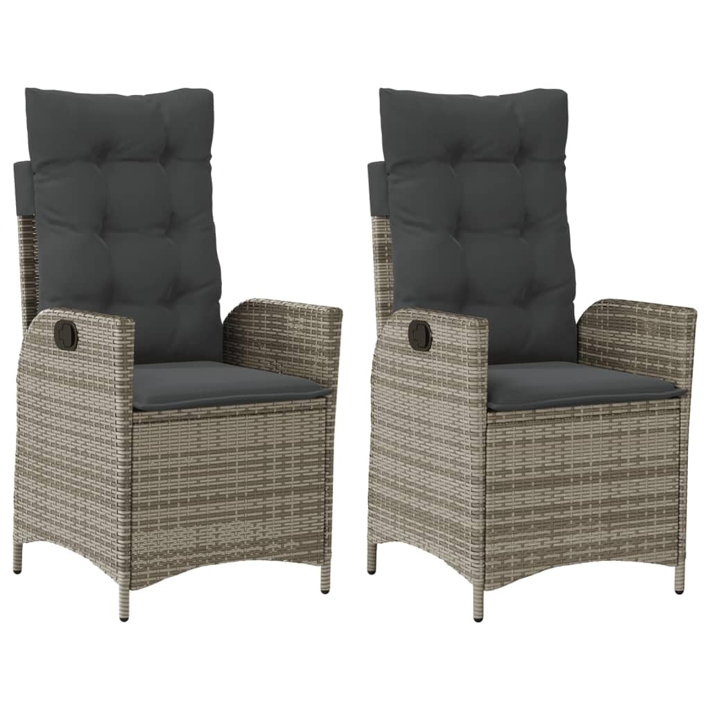 Poltrona da giardino regolabile con cuscino, 2 pezzi, grigio polyrattan intrecciato, imbottitura comoda, rivestimento rimovibile, struttura in acciaio per esterni Relax