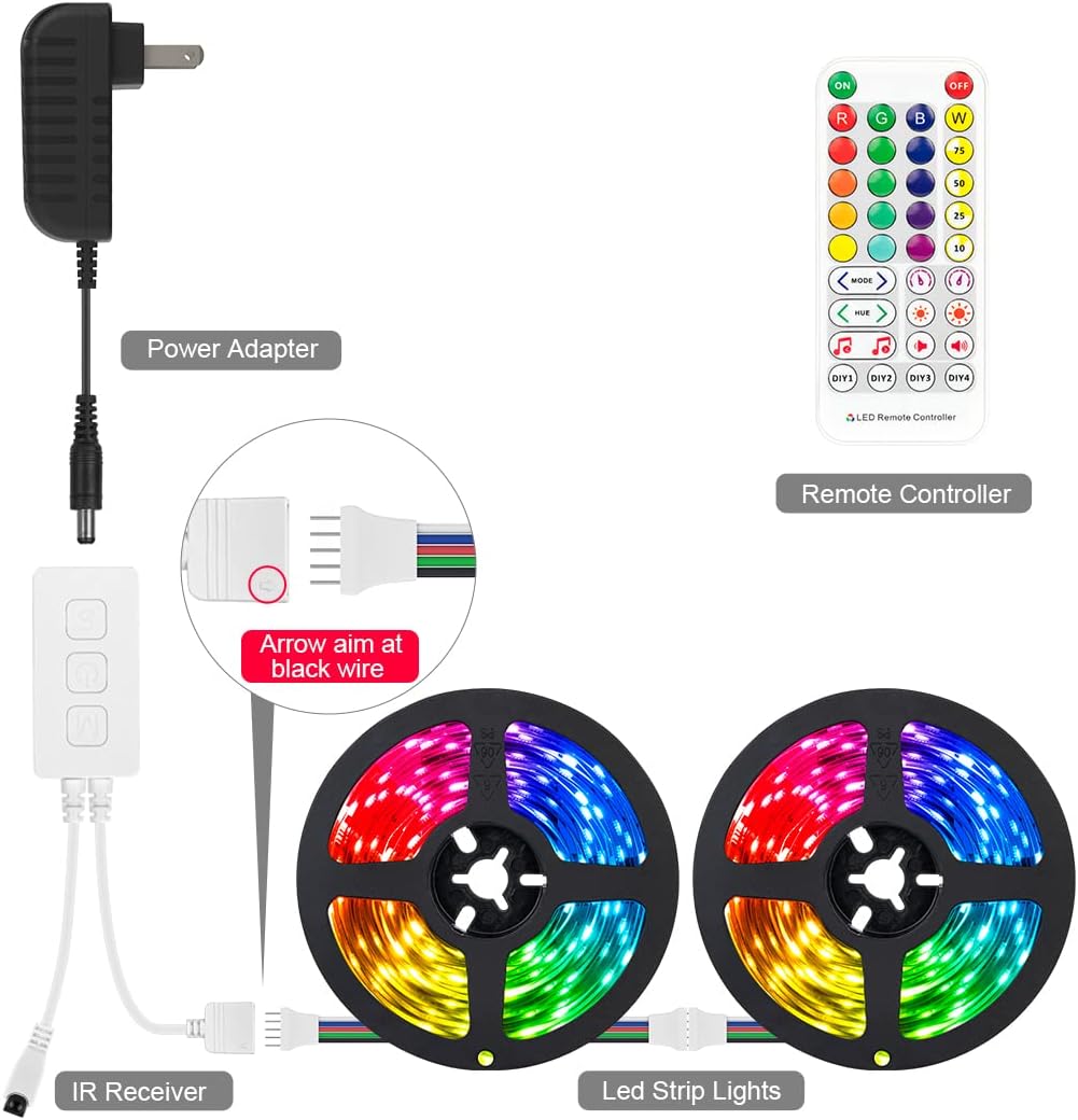 BTF-LIGHTING RGBW Bluetooth Music APP 32.8FT LED Strip Lights RGB+Warm White 3000K 4 Colors in 1 LED Color Changing Lights Strip for Bedroom, Desk, Home Decoration, with Remote and 12V Power