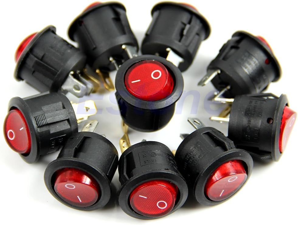 Amazon.com: Feamos AC 6A/250V Red Light ON-OFF SPST Round Button Dot ...