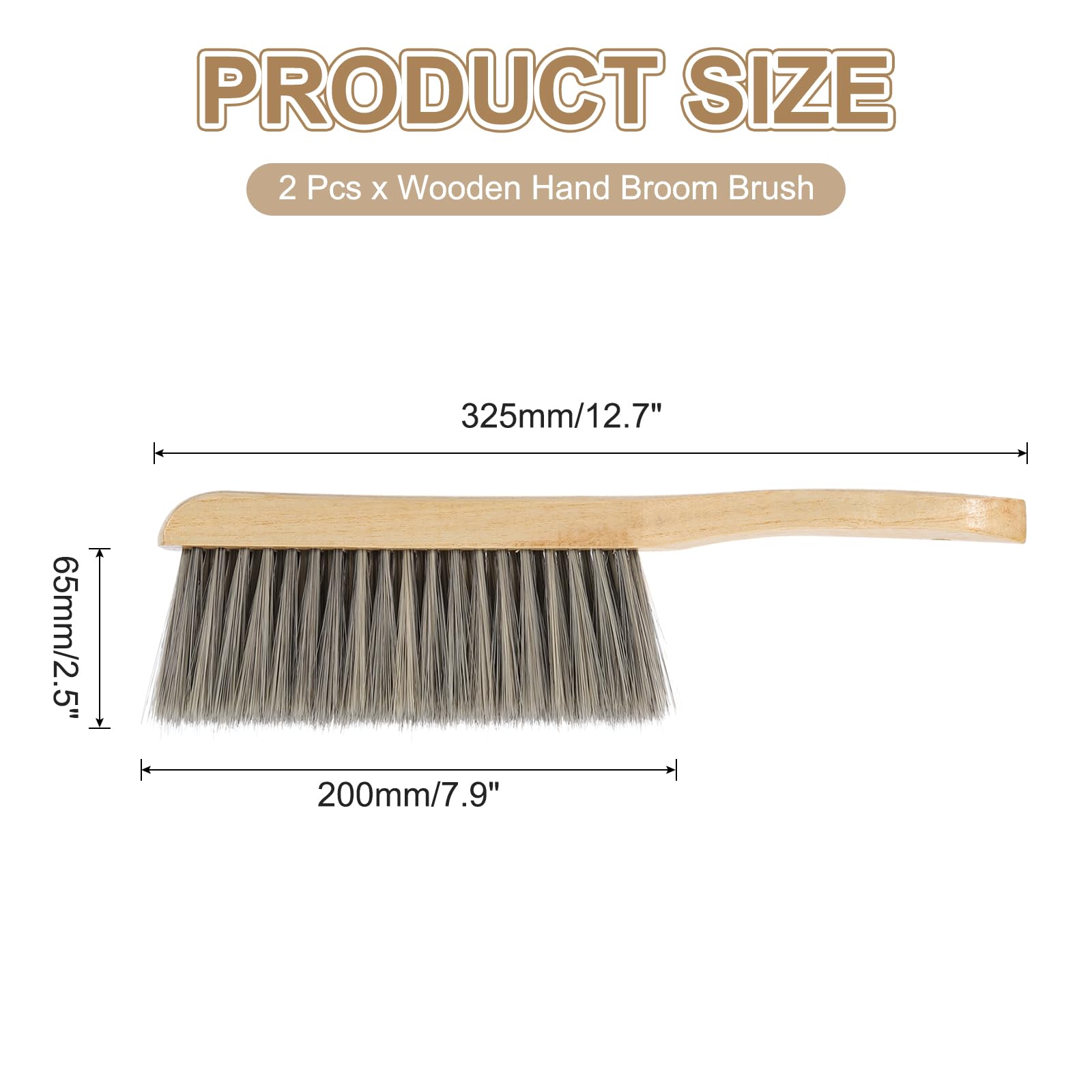PATIKIL 13" Wood Hand Broom Brush, 2 Pcs Soft Plastic Bristles Dust Brush with Handle for Multi-Surface Cleaning, Gray - Image 2