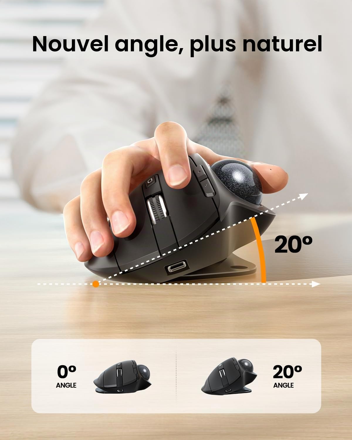 ProtoArc EM01 NL Souris Trackball sans Fil Ergonomique, 0/20°Angle Réglable