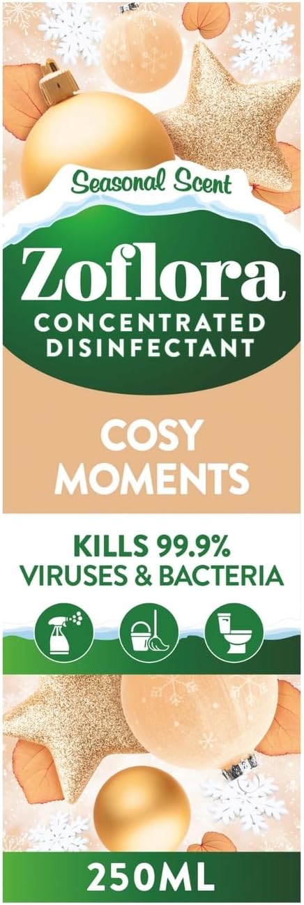 Zoflora Cosy Moments Concentrated Disinfectant Liquid, 1 x 250ml, Warm & Inviting Scent, Antibacterial & Multi-Surface Cleaner, Kills 99.9% of Germs