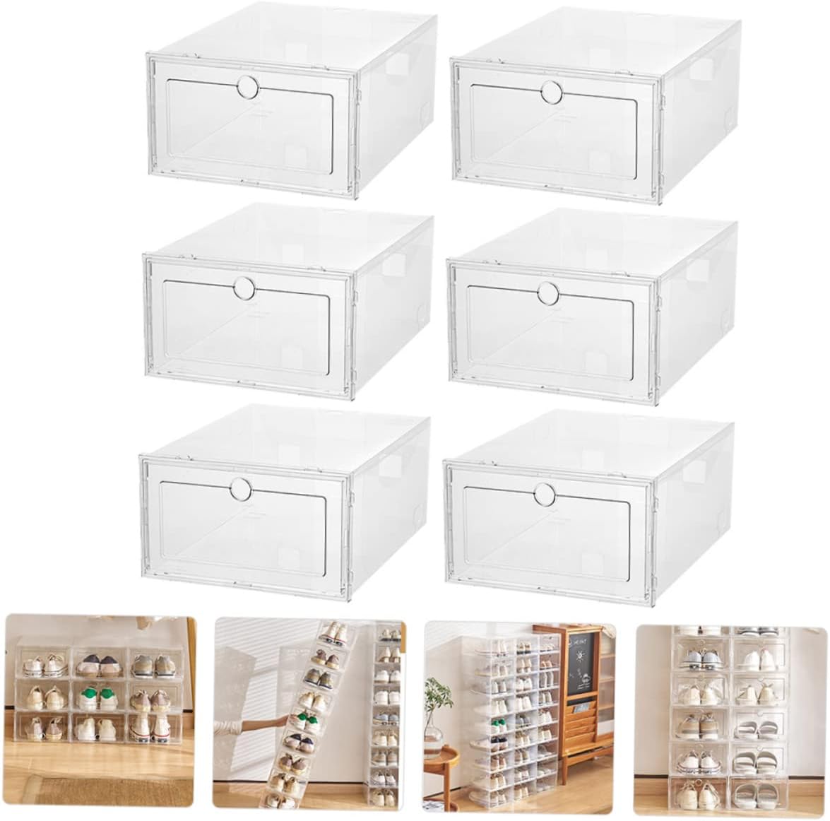 6pcs Footwear Box of Round Storage Boxes Plastic Closet Shoe Organizer under Bed Shoe Storage Easy to Clean