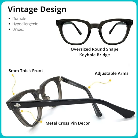 ProEyes Magnitude, Blue Light Blocking Glasses/Multifocal Vintage Readers, Anti-Reflective Resin Lens, 0 Power on Top Lens (Gray, 3.00 x)