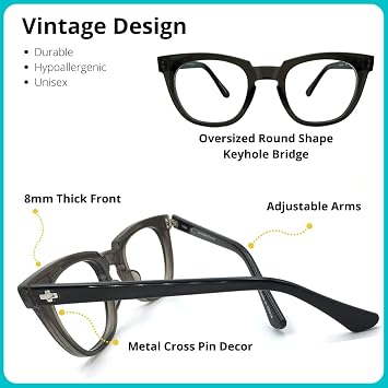 ProEyes Magnitude, Blue Light Blocking Glasses/Multifocal Vintage Readers, Anti-Reflective Resin Lens, 0 Power on Top Lens (Gray, 3.00 x)