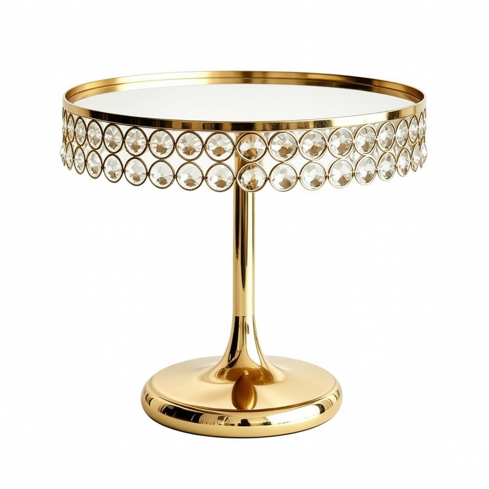 Alzatina in Metallo con Vassoio Circolare Elegante Espositore con Superficie a Specchio e Stabile Alzatina Bordo Rialzato per Compleanni, Oro 30CM 24CM