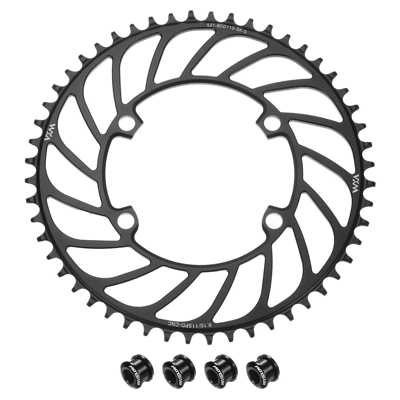 sourcing map 110BCD Bike Chainring 52T 7/8/9/10/11 Speed 216mm Diameter Round Aluminum Narrow Wide Tooth Bike Chainwheel with Screws for MTB Road Bike, Black