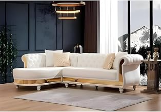 Modern Classic L Shape Sectional Sofa Set Chesterfield Style 4 Seater Sofa Set with Pillows for Living Room Bedroom Office and Hallway Colour (Beige Gold)