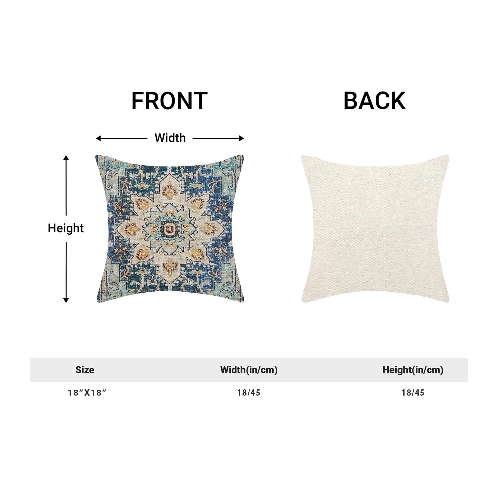 AEIOAE Boho Pillow Covers 18x18 Inch Set of 2,Carpet Pattern Throw Pillows Case,Blue Yellow Ethnic Design Outdoor Decorative Square Linen Farmhouse Decor Cushion Covers for Home Sofa Bed Couch - Image 4