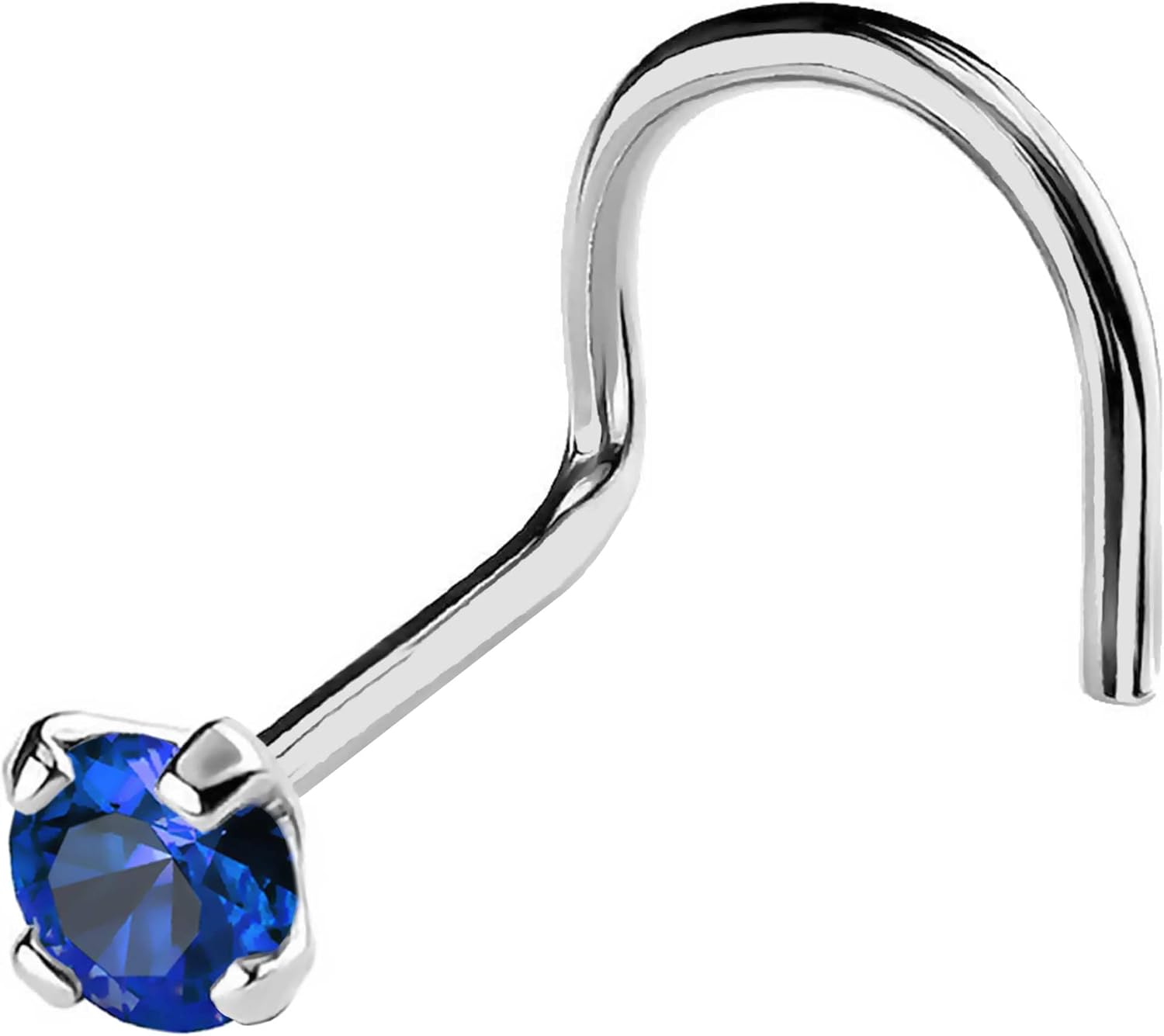 22G Solid 14Kt Gold Nose Screw Stud with Prong Set real Blue Sapphire Gemstone, 14kt Yellow Gold or 14kt White Gold - September Birthstone Nose Ring