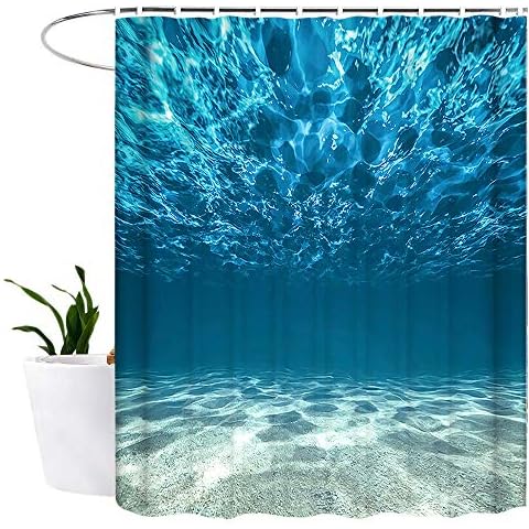 Lonior Ocean Shower Curtain Waterproof Mould Proof Resistant Bathroom Curtain Washable Bath Curtain Polyester Fabric 3D Shower Curtains for Bathroom with 12 Hooks 180x180cm Blue Cover