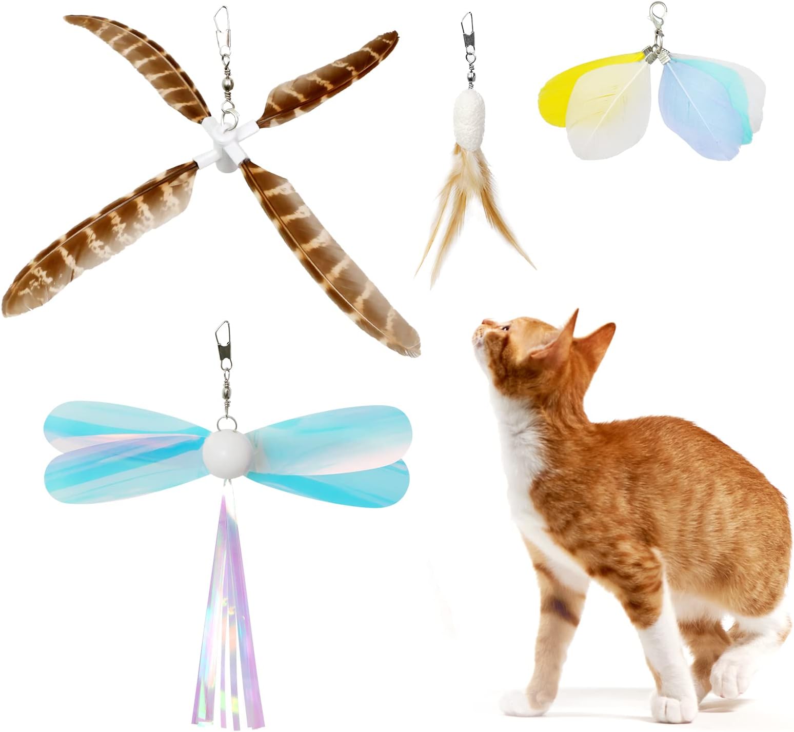 uahpet Natural Feather Cat Toys for Indoor Cats Retractable Cat Wand 60inch Safe