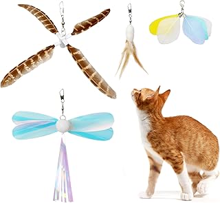 uahpet Cat Wand Toy Refills Natural Feathers Replacement Teasers, 4Pcs Different Senses Replacement Teasers Arouse Cat Desire to Hunt