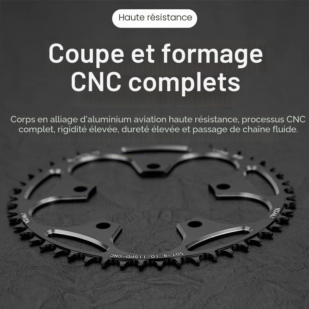 YBEKI Plateau de Pédalier Vélo Route 110BCD 7075-T6 Aluminium - CNC 5 Axes ISO 13041, Denture Alternée Anti-Chute (36-58T) | Compatible 8-12V Shimano/SRAM | Noir/Rouge