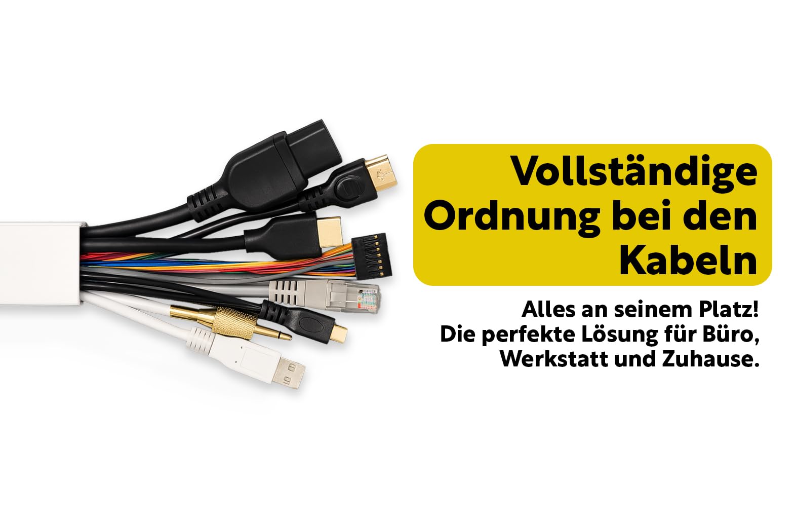 Kit de goulotte de câble en PVC - 16 m (4 × 4 cm) - Profil extra large - Avec 20 accessoires - Autocollant - Pour l'intérieur et l'extérieur - Blanc