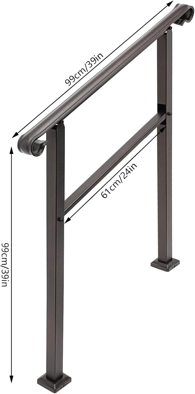 Handrails for Outdoor, Staircase Handrail, Porch- 3 Feet Grab Bars,Stair Railing Indoor-for Stairs with Installation Kit, for Steps,Fits Garage (A, Dark Brown)