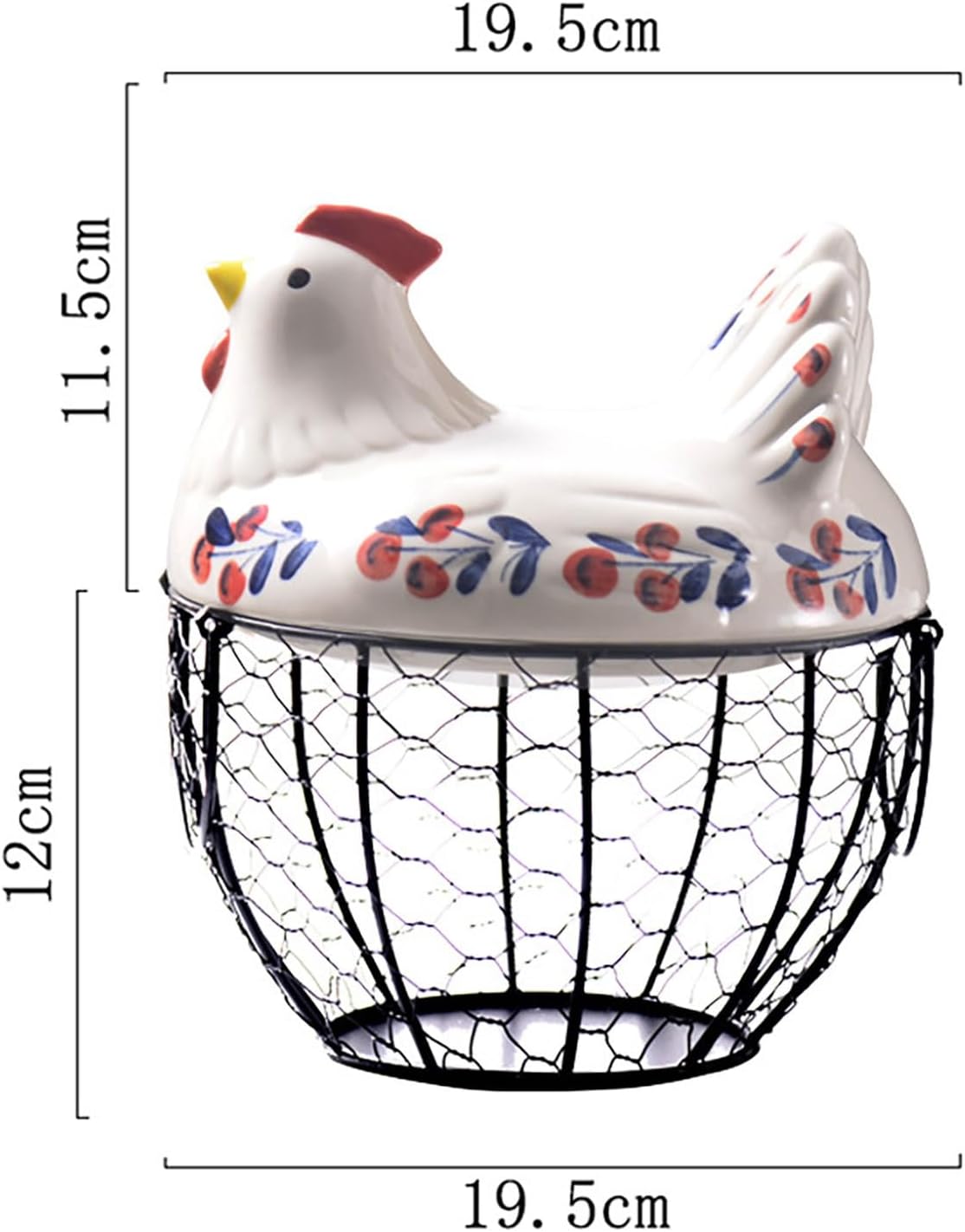 Chicken Egg Basket For Gathering Fresh Eggs, Rustic Metal Wire Eggs Holder With Ceramic Lid For Countertop, Egg Collecting Basket For Chicken Henhouse Farmhouse Garden(Color B)