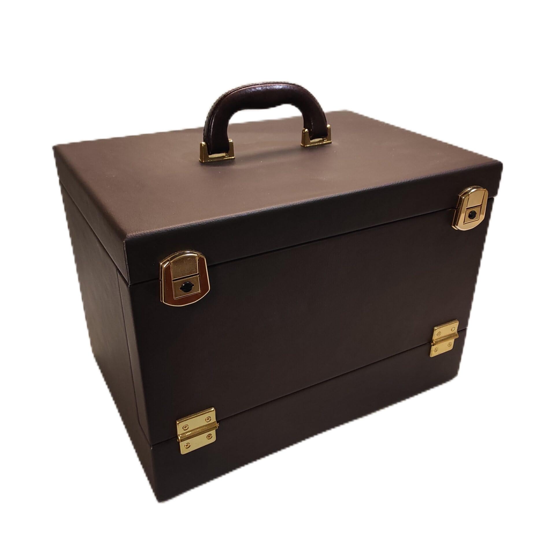 Caja para Monedas colección Hecha a Mano, similpiel marrón con Interior Alcantara Gris, Capacidad 14 bandejas, Doble Cierre con Llave, Artesanal Made in Italy