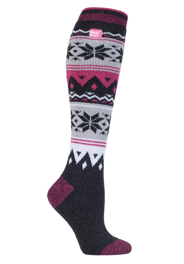 HEAT HOLDERS Lite - Ladies Thin Extra Long Knee High 1.6 TOG Patterned Winter Warm Thermal Socks (4-8 UK, Marton)