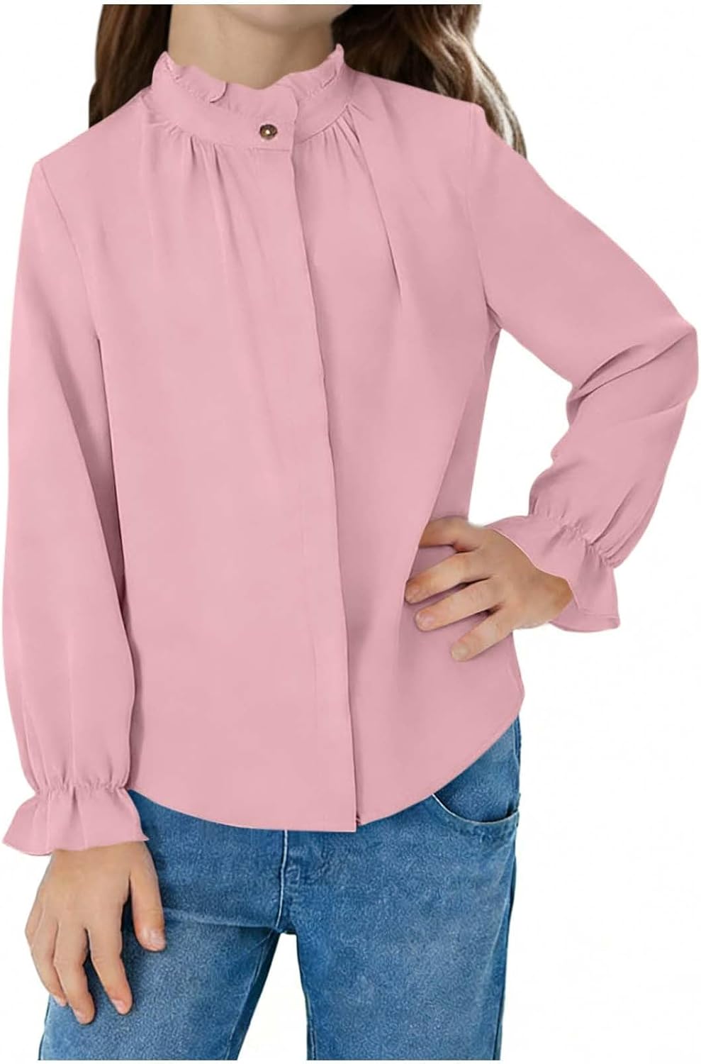 Girls Ruffle Mock Neck Long Sleeve Shirts