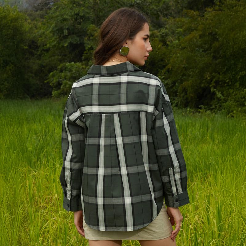 Image of PINACOLADA Women's Solid Oversized Shirt for Casual Wear | Spread Collar | Long Sleeve | Button Closure | Oversized Shirt Crafted with Comfort Fit for Everyday Wear