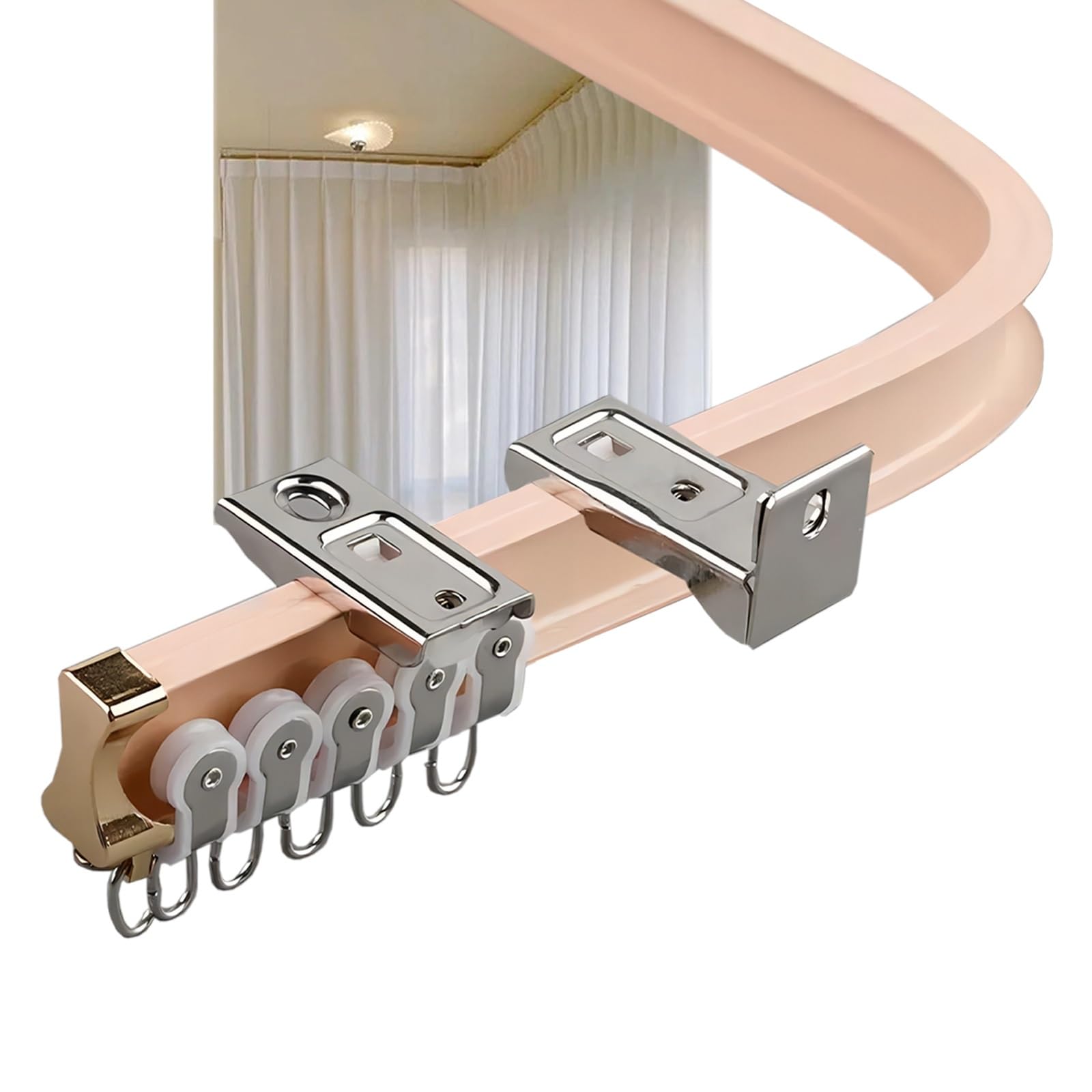 Rail de rideau incurvé flexible en aluminium avec accessoires, montage mural/plafond lisse et design pliable silencieux pour une installation facile