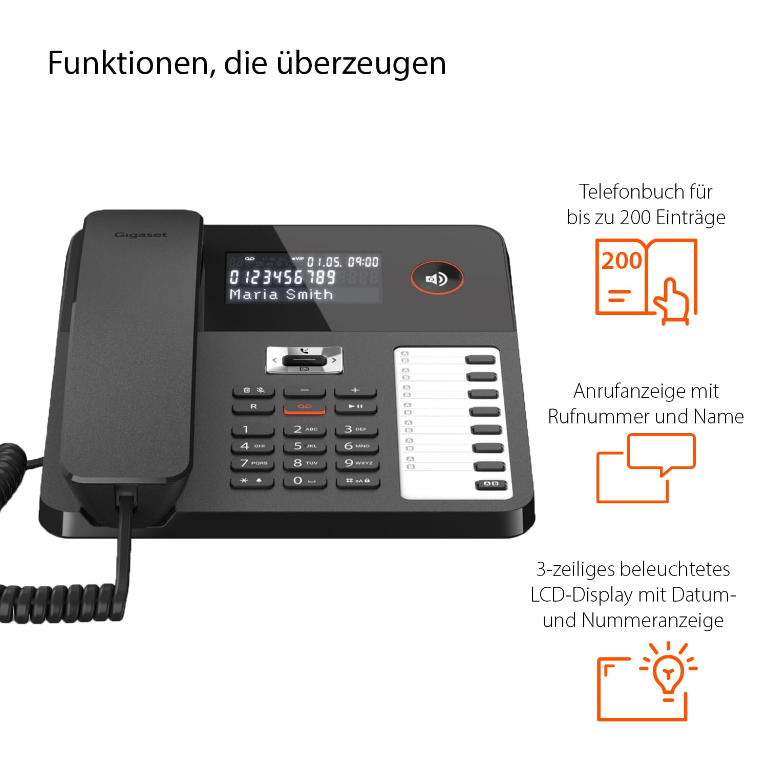 Gigaset Desk 800A - Schnurgebundenes Telefon mit Anrufbeantworter - dreizeiliges LCD-Display - 5 Wege Navigationstaste - Freisprechfunktion - MFV- oder Impulswahl, schwarz [Deutsche Version]