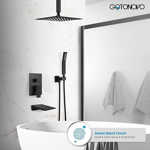 Miniatura 2 de gotonovo Juego de grifo de ducha mezclador de lluvia con boquilla de cascada, sistema de ducha de lluvia, montaje en techo, cabezal de ducha con