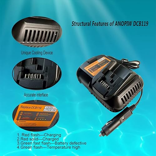 Miniatura 3 de El cargador del coche DCB119 reemplaza el cargador de batería del coche de Dewalt 20v DCB119 para cargar Dewalt 12V 20V DCB201 DCB202 DCB203 DCB205