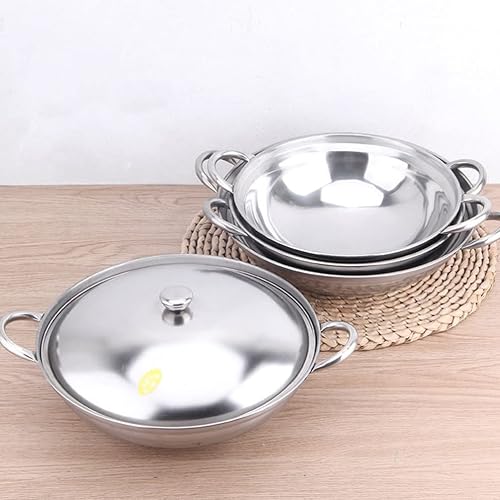 Miniatura 7 de UPKOCH Sartén caliente de acero inoxidable: 8.7 in Metal Shabu Shabu Hot Pot Sartén Stir Sartén antiadherente Olla caliente con tapa y mango para