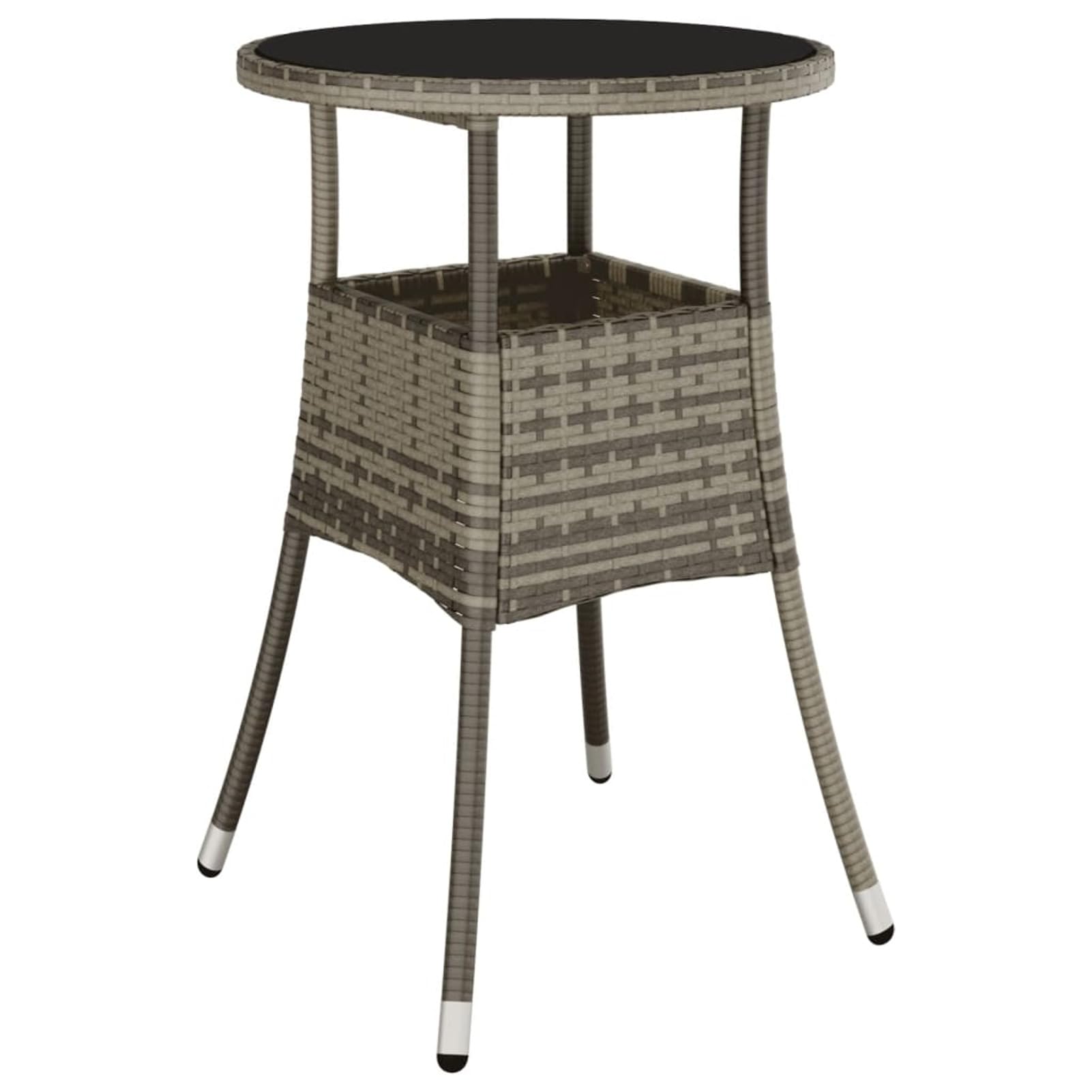 Homgoday Mesa de jardín, Ø60 x 75 cm, cristal templado y polirratán gris, mesa de exterior, mesa de terraza, mesa de comedor, mesa de jardín, mesas exteriores