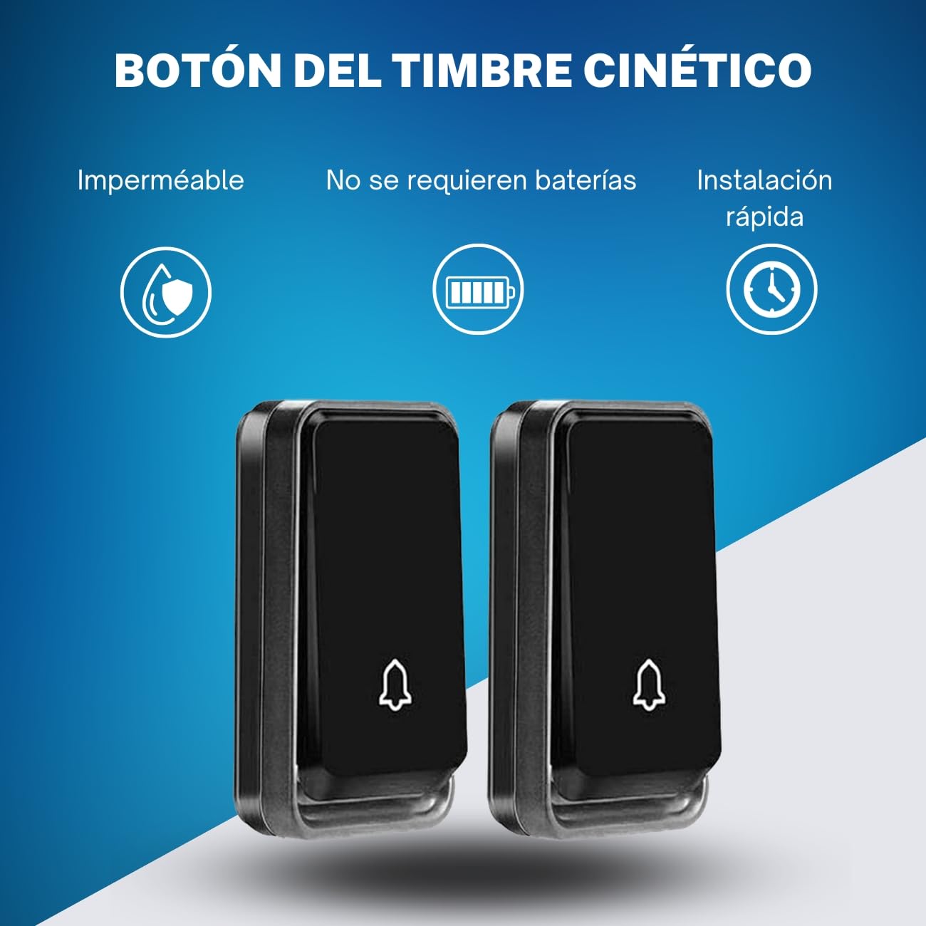 Timbre inalámbrico exterior impermeable sin batería – con cuatro receptores – resistente al agua - para puerta de casa - sin pilas | No requiere pilas, alcance de 200 m, IP55, 51 melodías, 4 volúmenes, indicador LED, fácil de montar