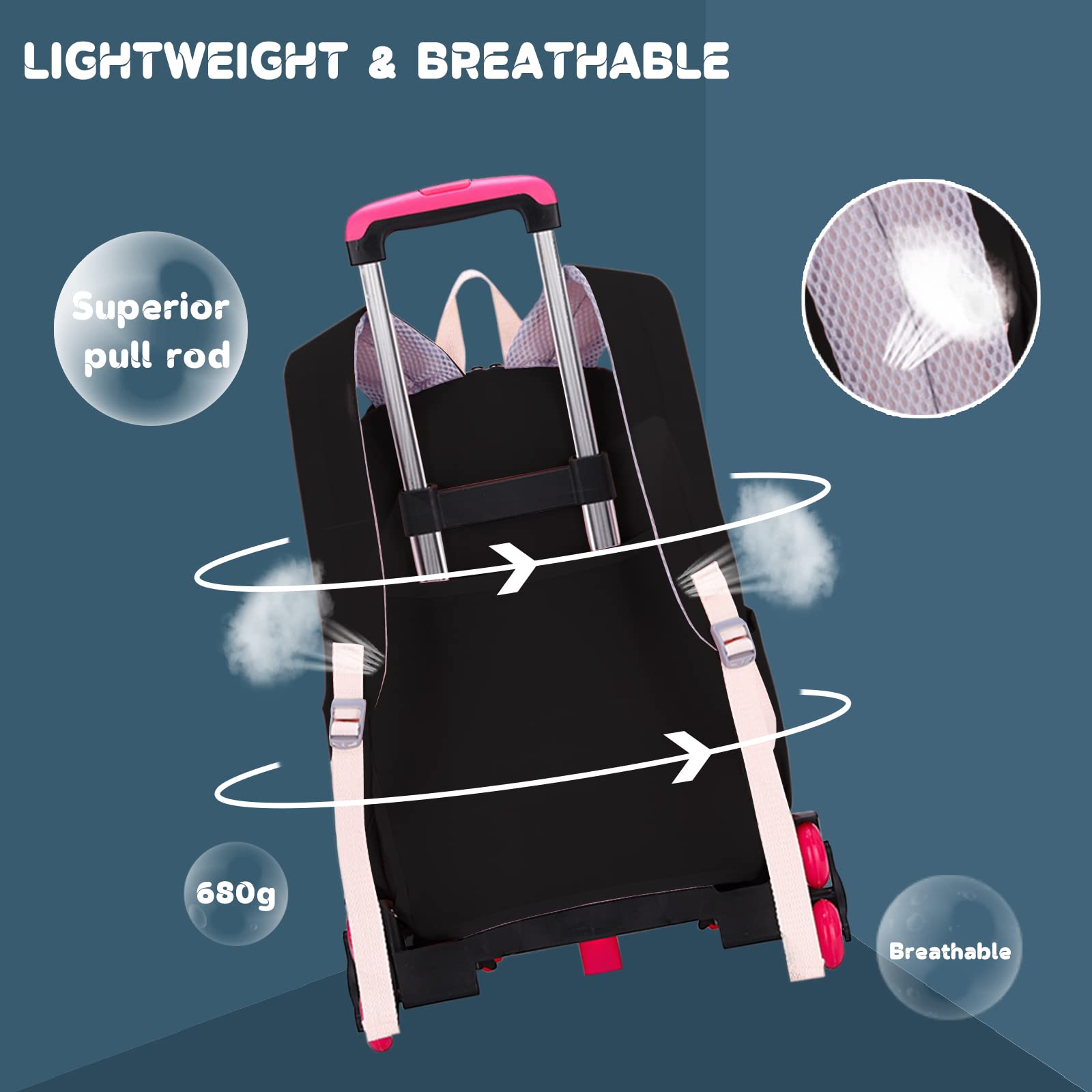 Tanou Cartable a Roulette Fille, 16 Pouces Légers Sac a Roulette Fille Primaire, Détachable Cartable roulettes Enfant pour Voyages Scolaires, 7-12 Ans, Noir