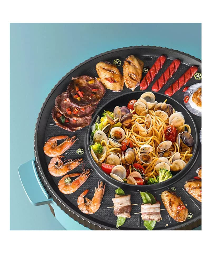 Combo de parrilla eléctrica 2 en 1 y olla caliente, temperatura dual, parrilla antiadherente interior para barbacoa coreana, Shabu Shabu y fideos 3
