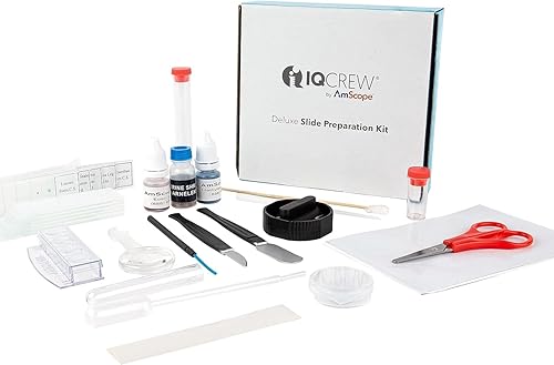 IQCrew - Kit de preparación de portaobjetos de microscopio de lujo de 40 piezas, kit de herramientas esenciales para estudiantes con manchas +