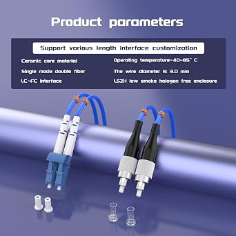 35Meters, LC to FC, Armored Single Mode Duplex Fiber Optic Cables LC-FC Patch Cord Jumper SM SX 114FT Blue