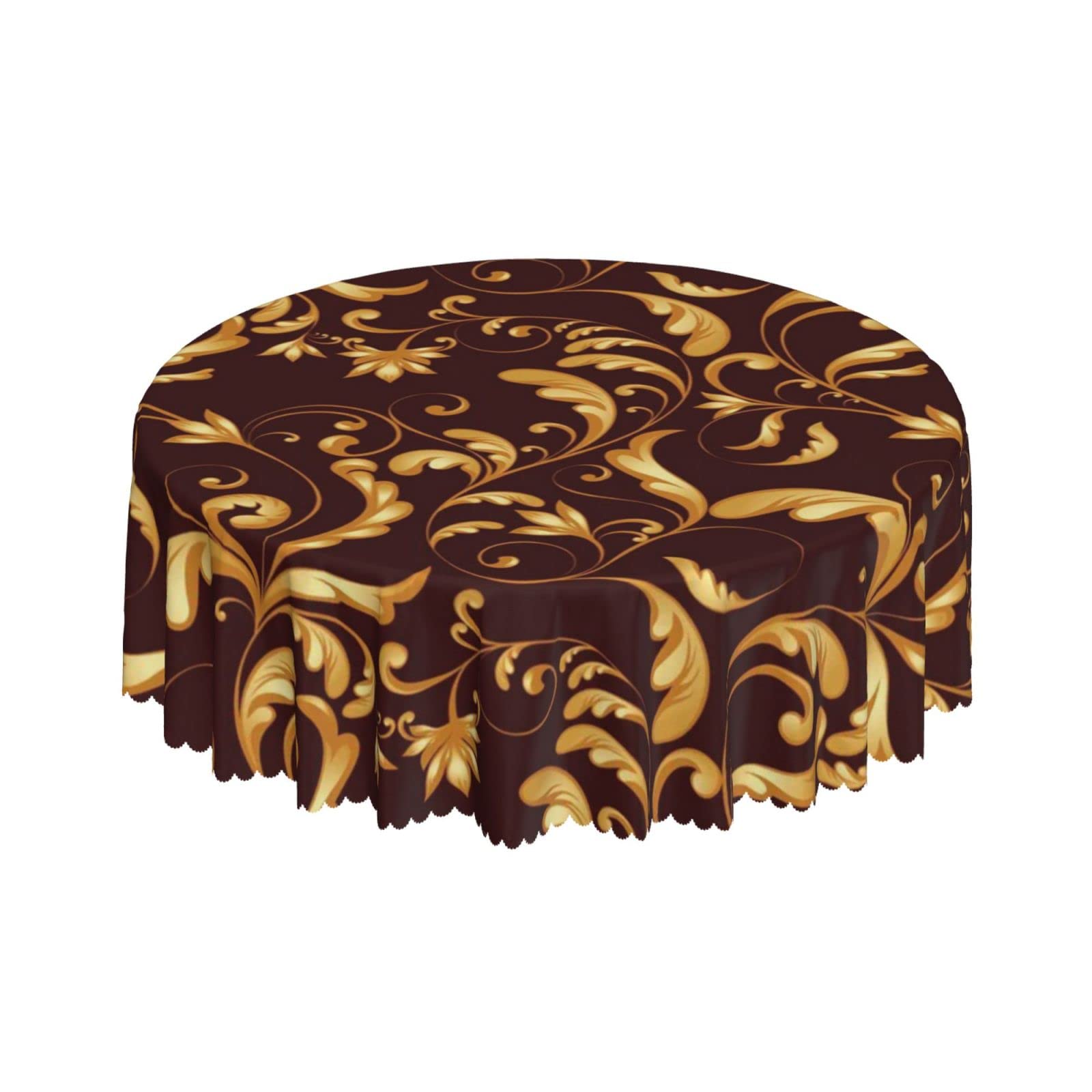 Lsjuee Flower Texture Gold Round Tablecloth 60 Inch Printed Washable Tablecloth for Dining Party Holiday Fall Home Decorative