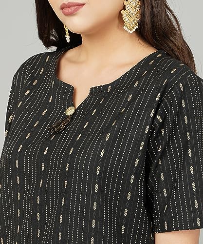 Image of Cotton Dobby Woven Design V- Neck Elbow Sleeves Knee Length Kurta for Women's