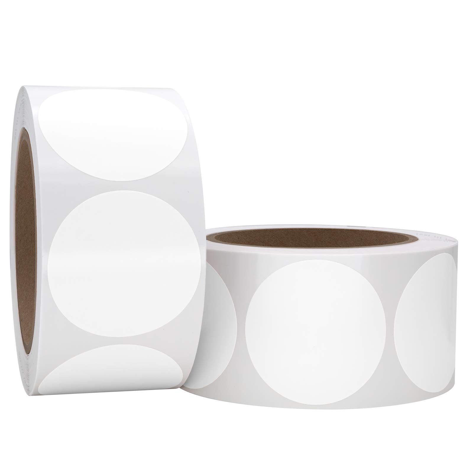 2" Bright White Round Color Coding Circle Dot Labels on a Roll, Semi-Gloss Finish, 1000 Stickers, 500 Labels per Roll, 2 inch Diameter.