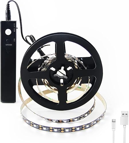 Tira de luz flexible con sensor de movimiento PIR de 6.56 pies, caja de batería activada por movimiento para armario, escalera, debajo del